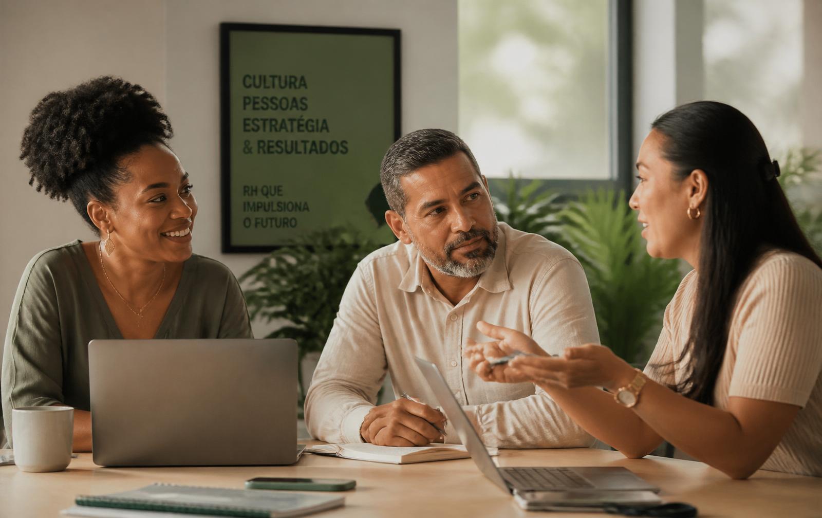 Equipe de RH em reunião analisando estratégia de benefícios